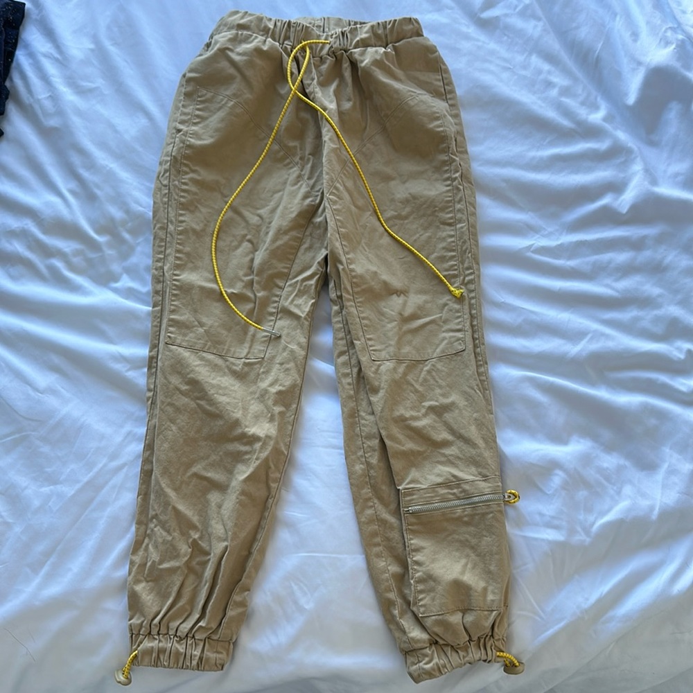 ASOS khaki yellow bungee drawstring crop cuff pants